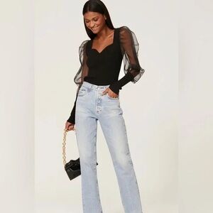 VERONICA BEARD Finian Merino Wool Silk Blend Top Mixed Media Black XS